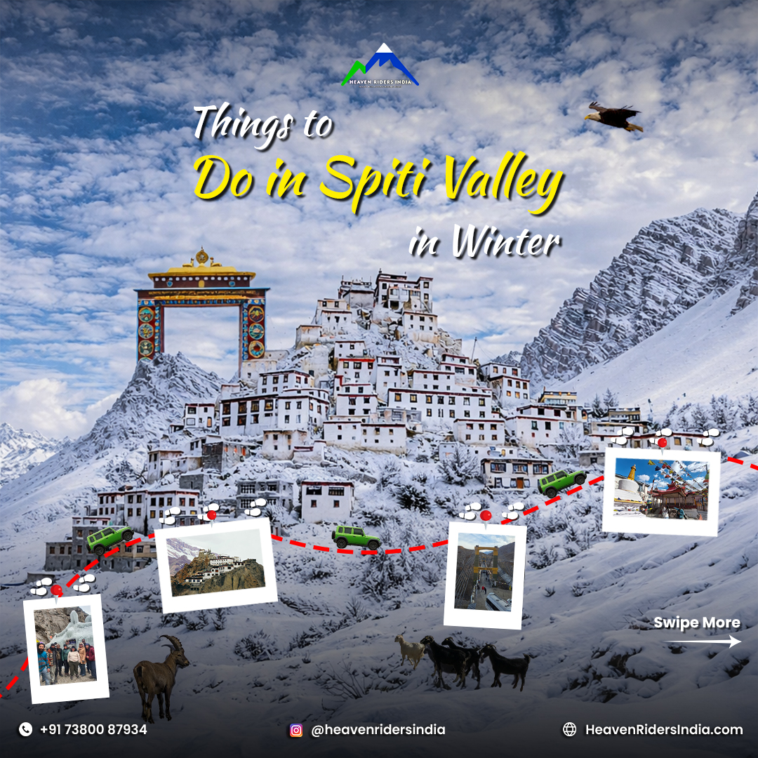 Snow-covered mountains in Spiti Valley during winter
